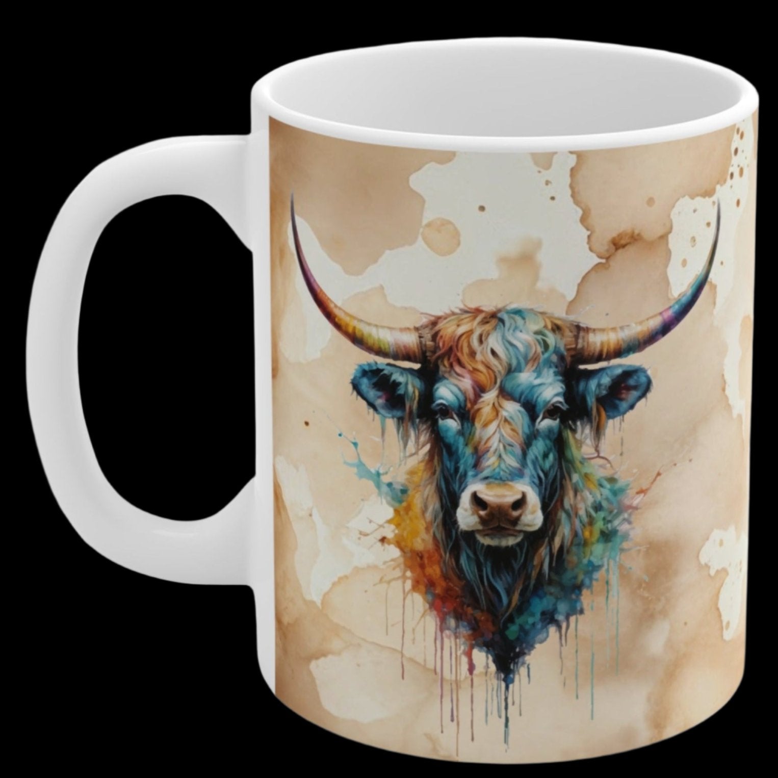 11 oz ceramic mug watercolor steer imprint