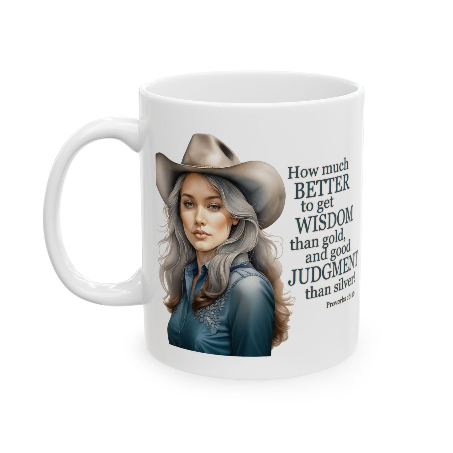 "Uplifted" Wise Cowgirl Bible Verse Spiritual Christian White Ceramic Mug - 11 oz or 15 oz