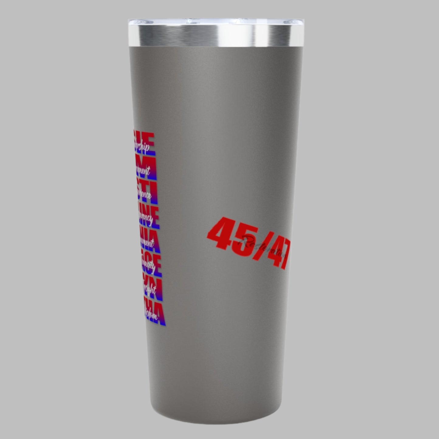 Stainless steel tumbler with snug plastic lid with rubber gasket. Available 3 colors. Celebrate the strong women of the Republican party and the Trump administrations victories for the American people every day!