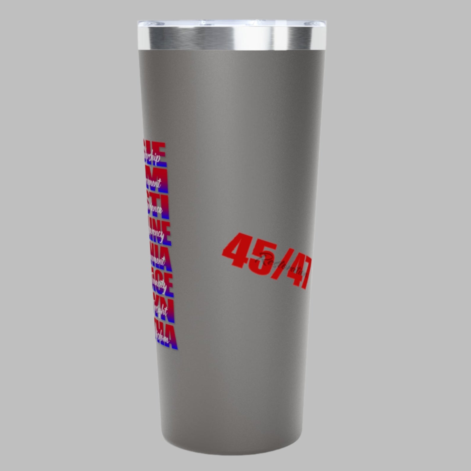 Stainless steel tumbler with snug plastic lid with rubber gasket. Available 3 colors. Celebrate the strong women of the Republican party and the Trump administrations victories for the American people every day!