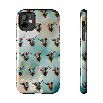 Watercolor Steer Western Cowgirl Cowboy Rodeo Impact Resistant Phone Cases - iPhone or Galaxy