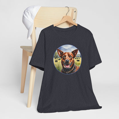 Red Heeler with Herd of Cattle Unisex Jersey Short Sleeve Tee (7 Color Options)  S - 4X