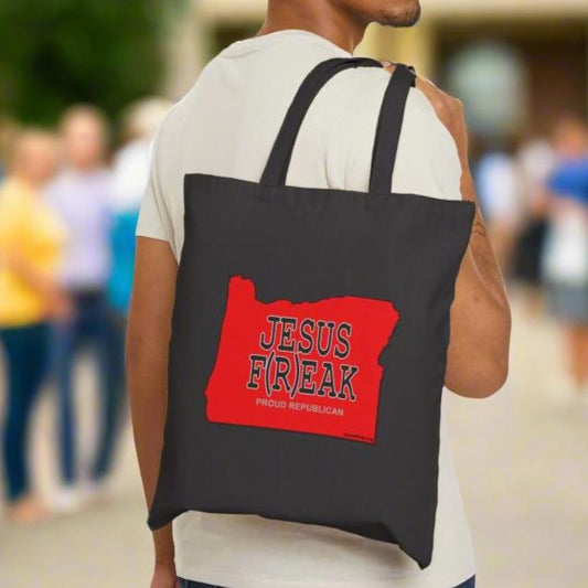 JESUS F(R)EAK Oregon Republican Red State Conservative Election 2024 Cotton Canvas Tote Bag - 2 Colors Options