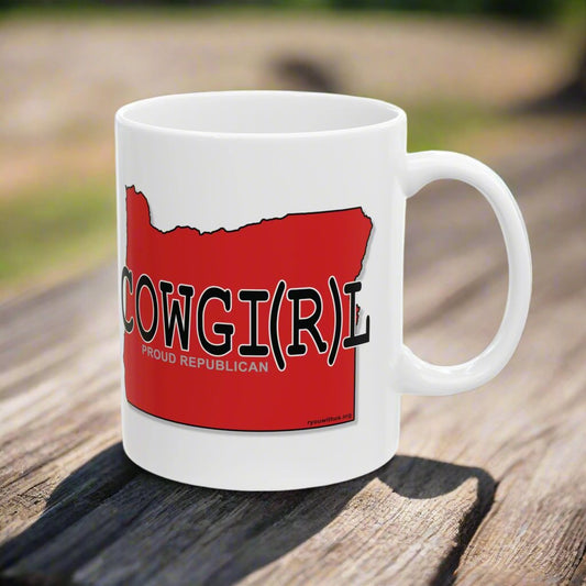 COWGI(R)L Oregon Republican Red State Conservative Election 2024 Ceramic Mug - 11 oz.