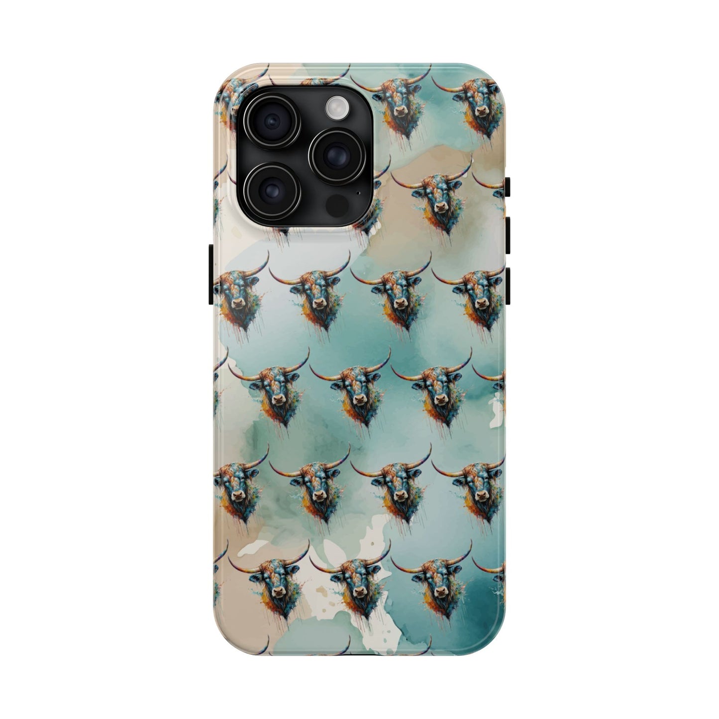 Watercolor Steer Western Cowgirl Cowboy Rodeo Impact Resistant Phone Cases - iPhone or Galaxy