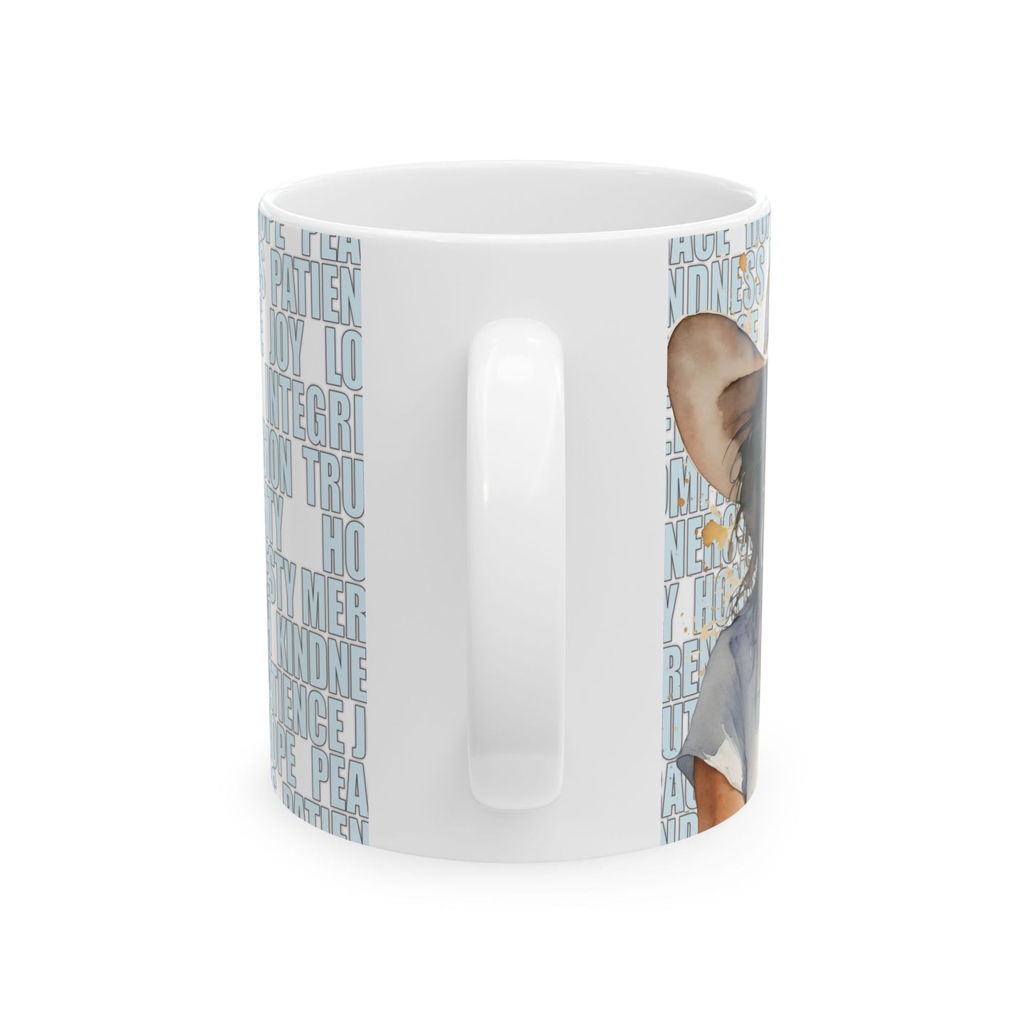 Joyful Mature Black Cowgirl with Positive Words White Ceramic Mug, (11oz or 15oz)