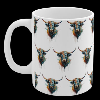 11 oz. Watercolor Steer ceramic coffee mug