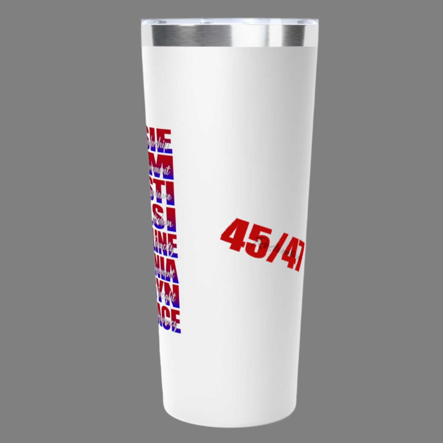 Stainless steel tumbler with snug plastic lid with rubber gasket. Available 3 colors. Celebrate the strong women of the Republican party and the Trump administrations victories for the American people every day!