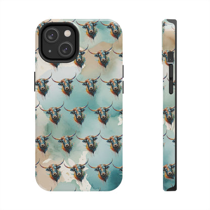 Watercolor Steer Western Cowgirl Cowboy Rodeo Impact Resistant Phone Cases - iPhone or Galaxy