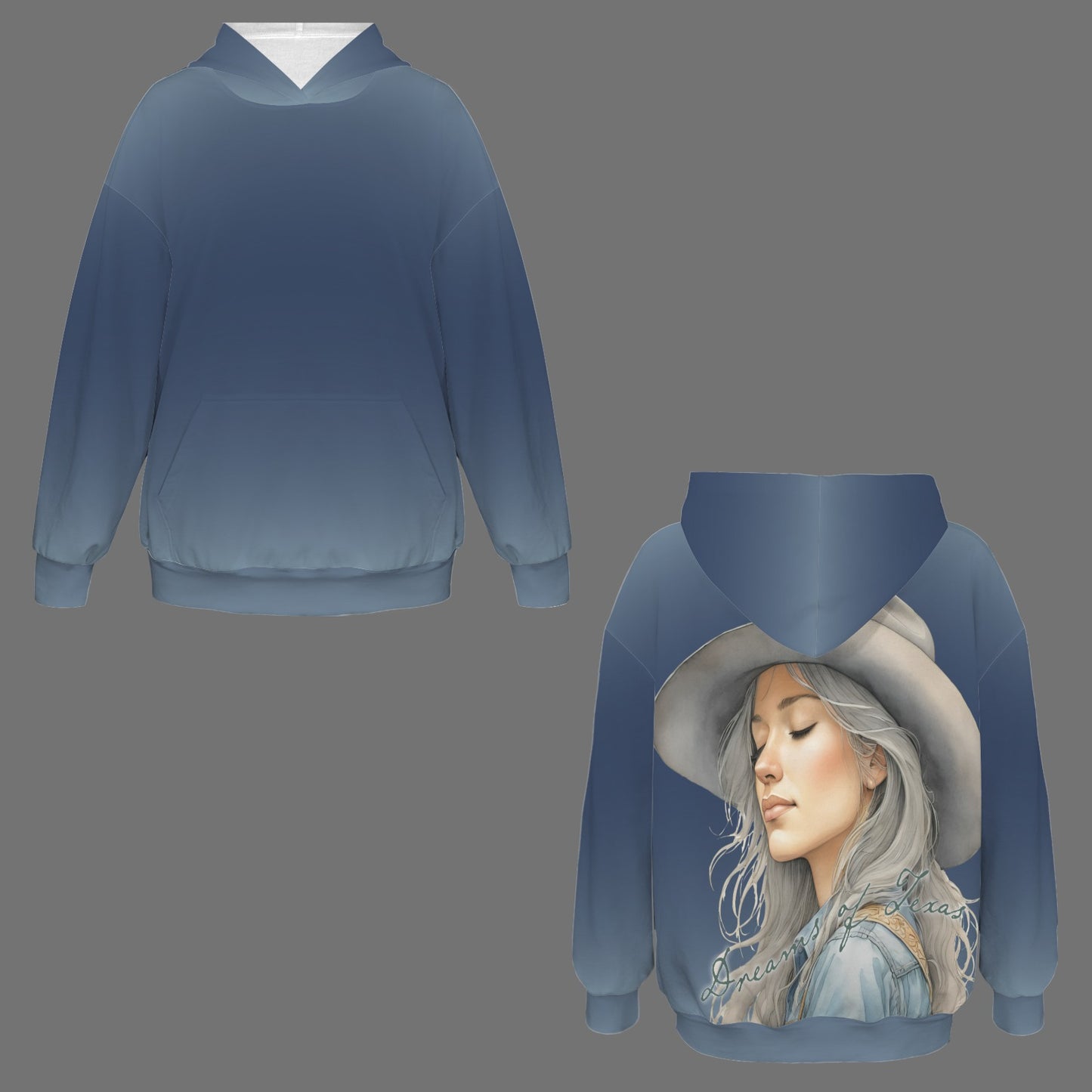 Dreaming Cowgirl All-Over-Print Oversized Hoodie - Denim Blue