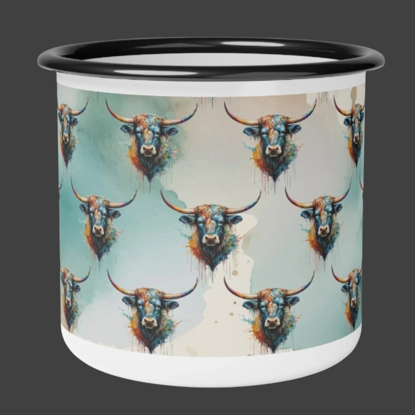 12 oz enamel coffee mug watercolor steer imprint