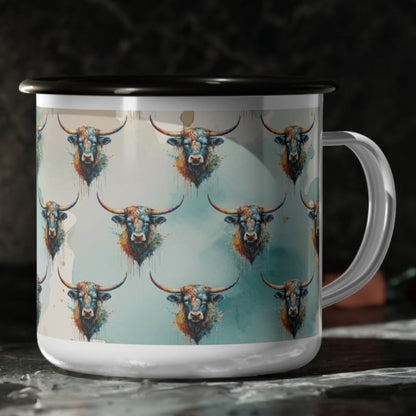 12 oz enamel coffee mug watercolor steer imprint