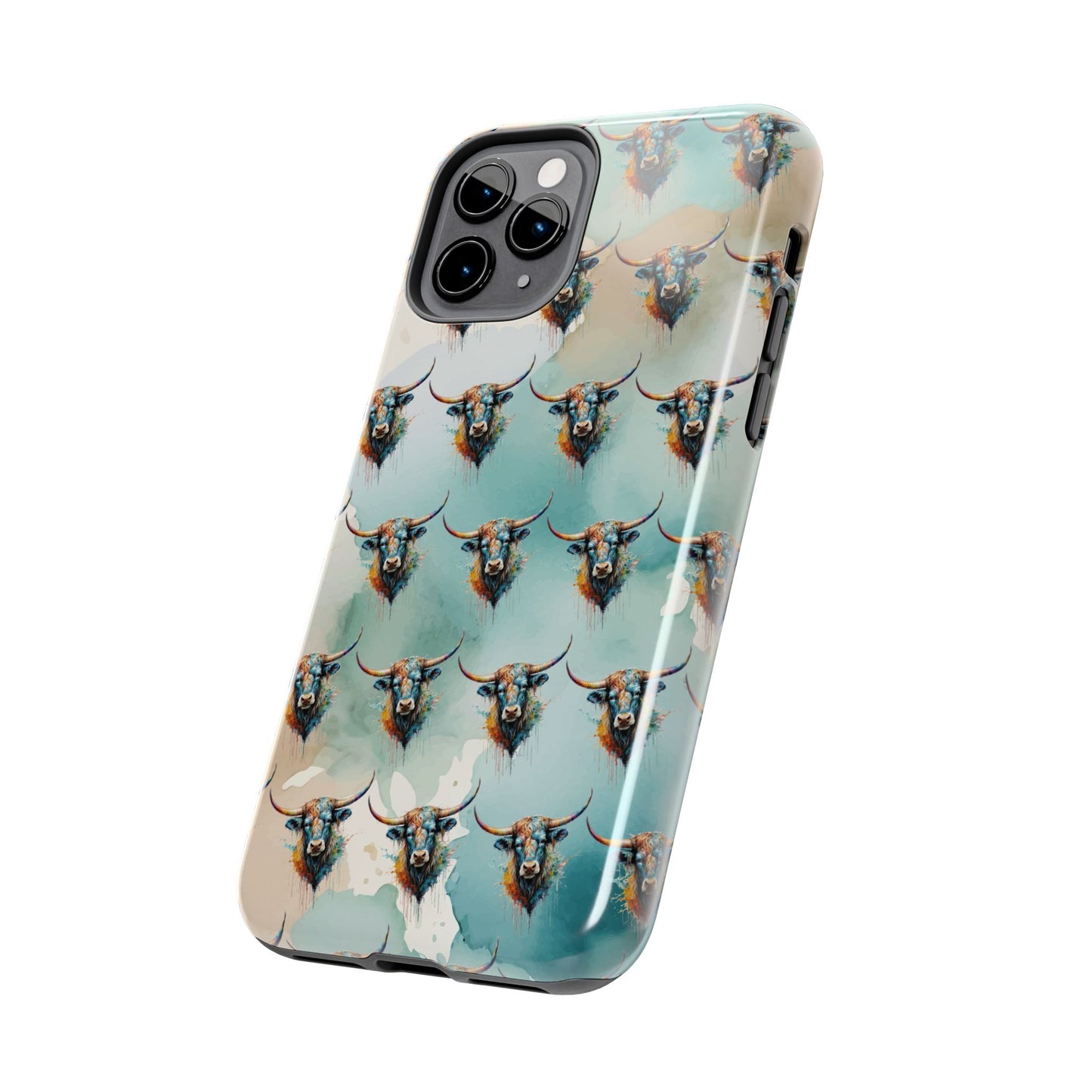 Watercolor Steer Western Cowgirl Cowboy Rodeo Impact Resistant Phone Cases - iPhone or Galaxy