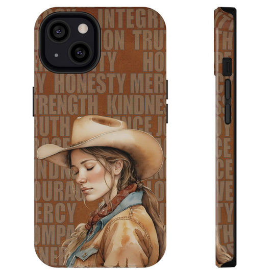 Watercolor Cowgirl Western Virtues Prayer Impact-Resistant Phone Cases