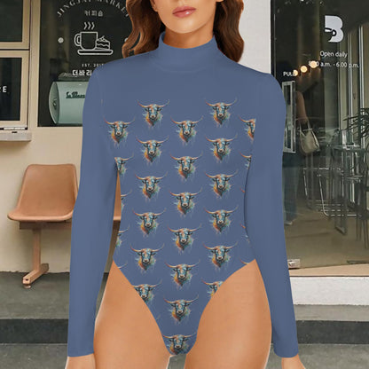 Watercolor Steer + Cornflower Blue + L/S Bodysuit