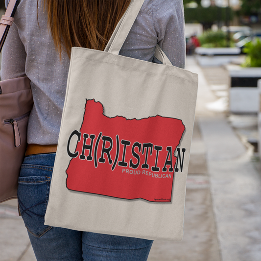 CH(R)ISTIAN Oregon Republican Red State Conservative Election 2024 Cotton Canvas Tote Bag - 2 Colors Options