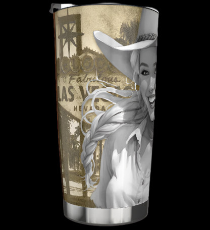 20 oz stainless tumbler Las Vegas young cowgirl