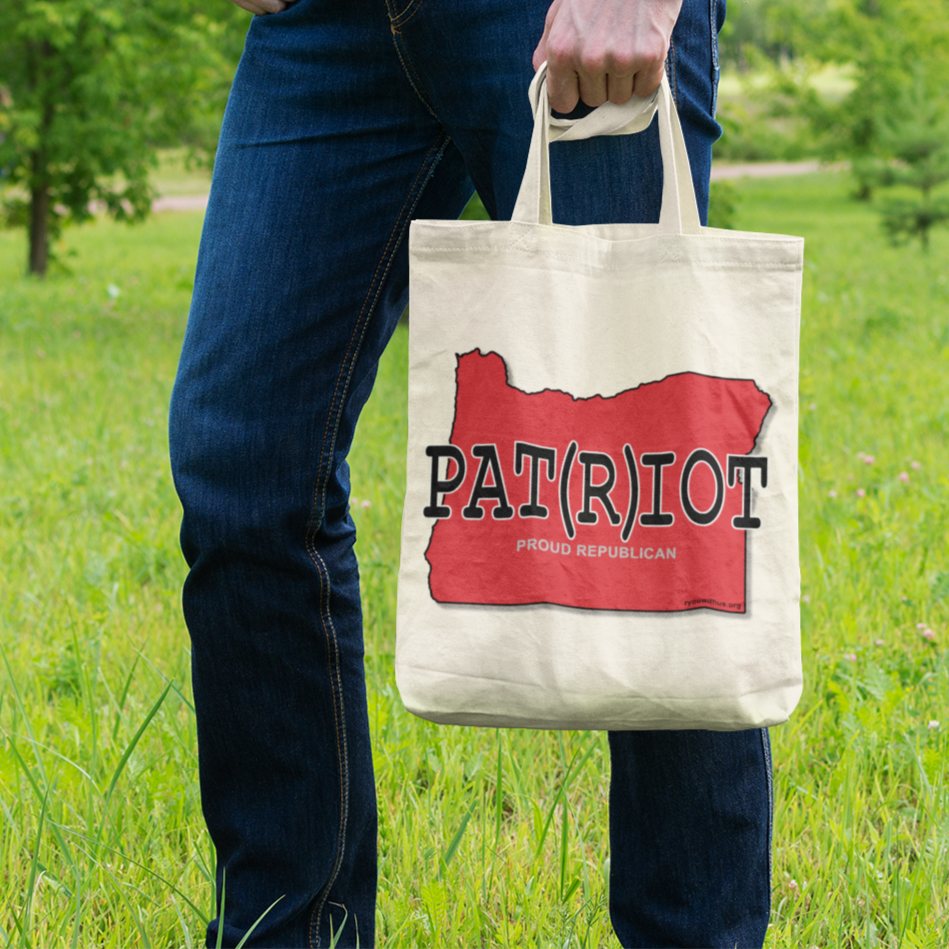 PAT(R)IOT Oregon Republican Red State Conservative Election 2024 Cotton Canvas Tote Bag - 2 Colors Options