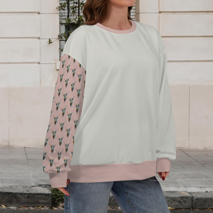 Watercolor Steer Crew Neck Dropped Shoulder Sweatshirt - Stone Gray / Dusty Rose