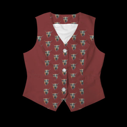 Watercolor Steer Winter Wine Fashion Vest + Button Front