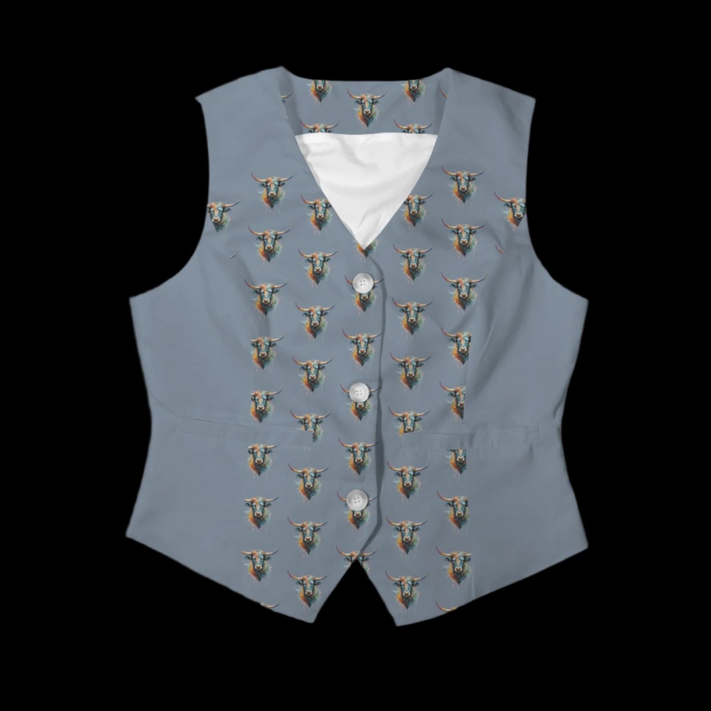 Watercolor Steer Cornflower Blue Fashion Vest