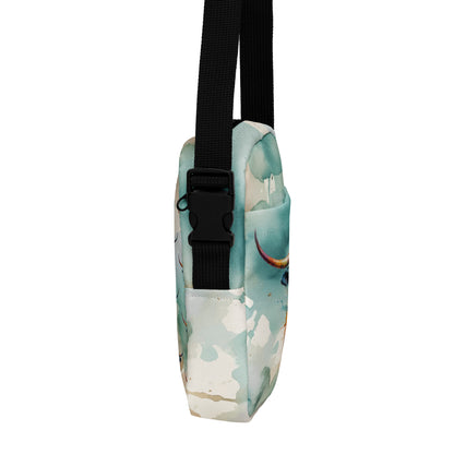 Watercolor Steer Festival Bag Canvas Utility Crossbody Bag - Turquoise & Tan