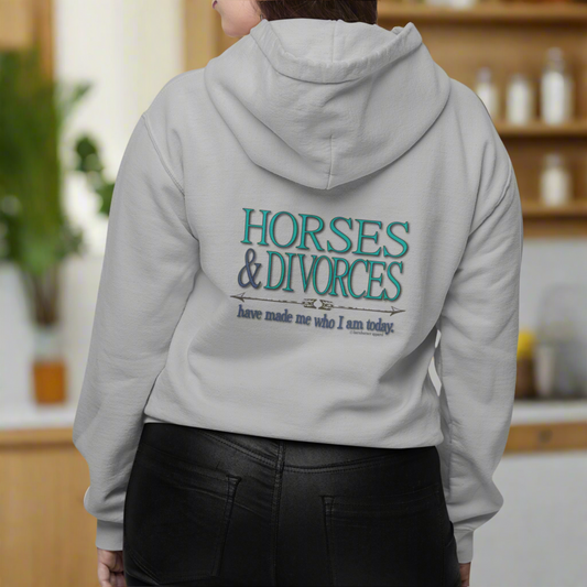 Hooded sweatshirt with "Horses & Divorces" back imprint and our Barnburner Apparel logo on the left front chest. Available in 6 colors. 