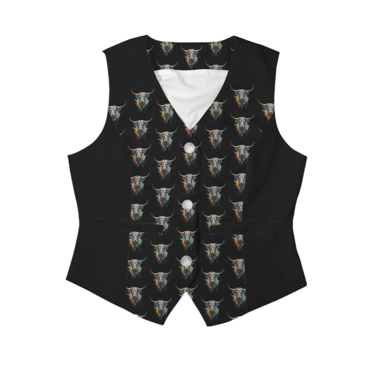 Watercolor Steer 3-Button Fashion Vest - Jet Black