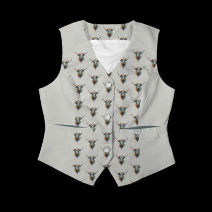 Watercolor Steer Stone Gray Fashion Vest + Button Front