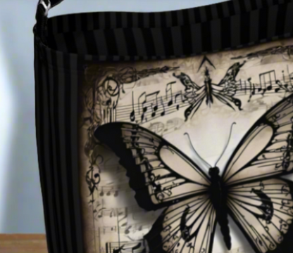 MonkeyWrenched Sheet Music Ornate Gothic Butterfly Neoprene Day Tote