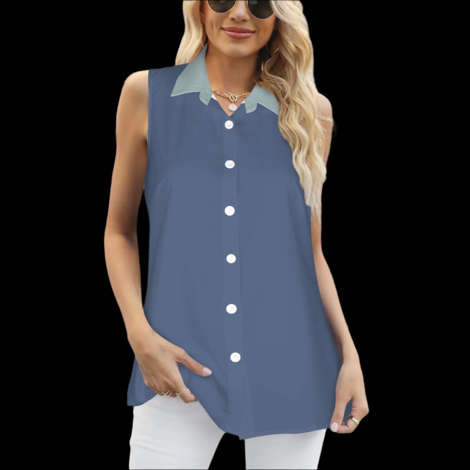 Gray Cowgirl - Cornflower - Button Front Sleeveless