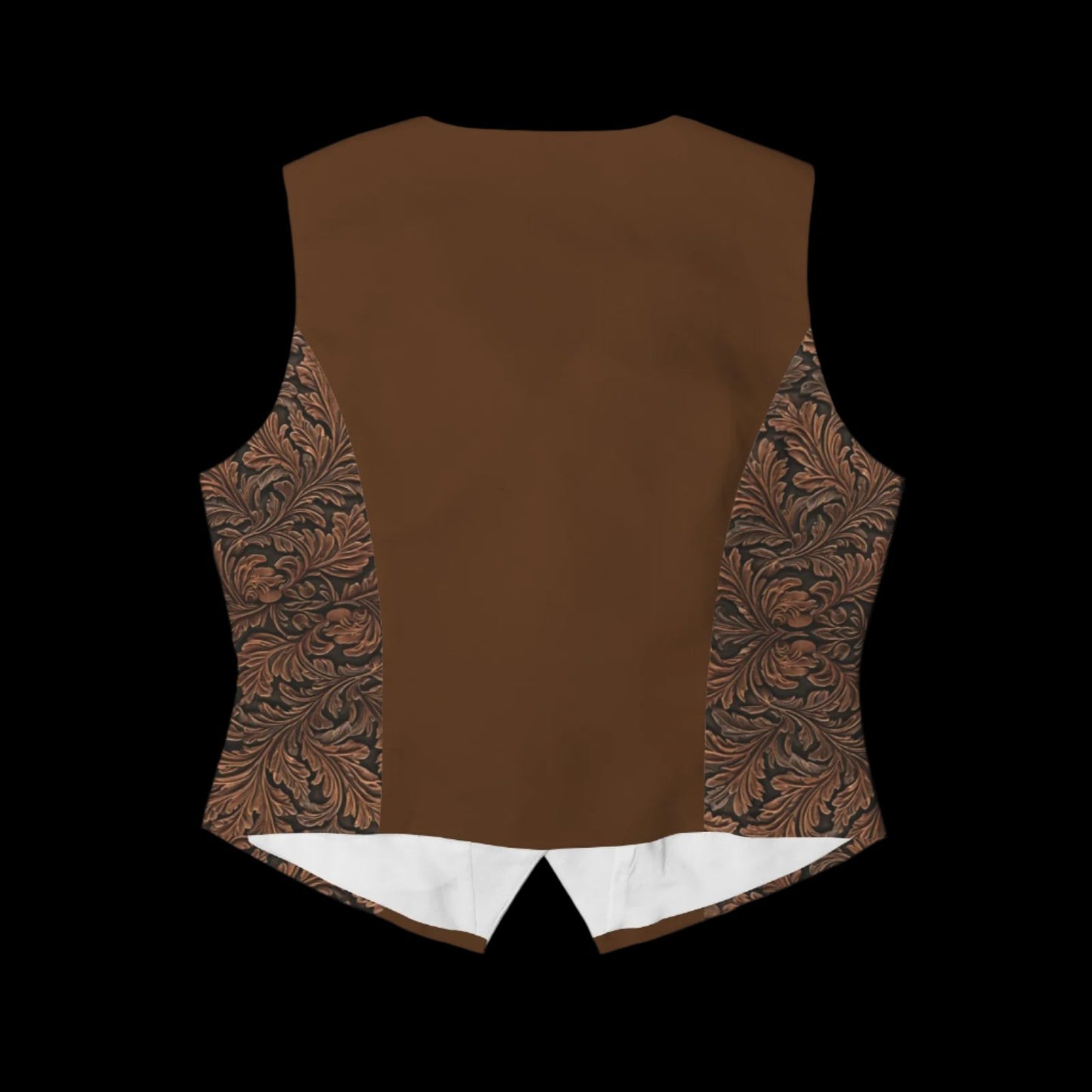 Cognac Fashion Vest with Tooled Leather-Look Panels and Button Front