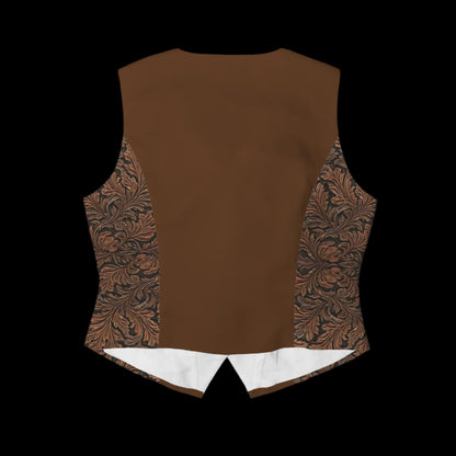 Cognac Fashion Vest with Tooled Leather-Look Panels and Button Front