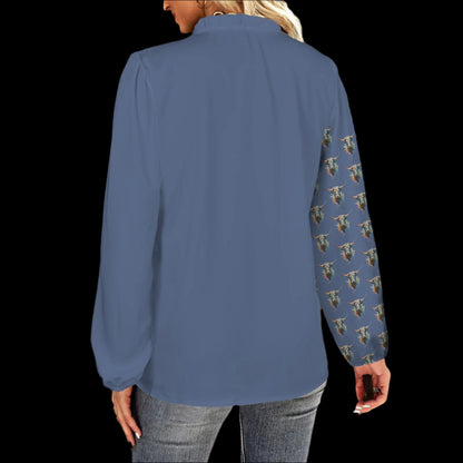 Watercolor Steer Pullover Ruffle Front - Cornflower Blue