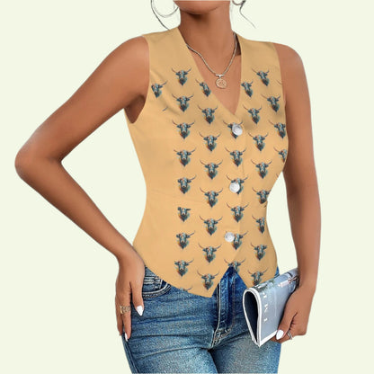 Watercolor Steer Sunny Peach Fashion Vest