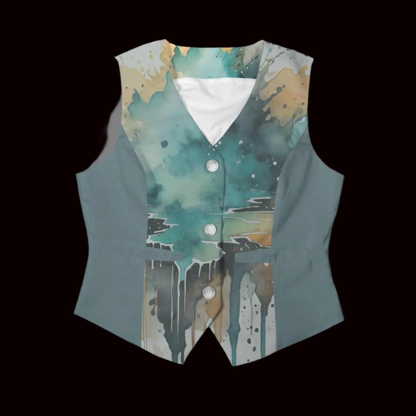 Watercolor Cowgirl Button-Front Fashion Vest - Gray