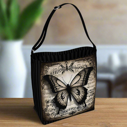 MonkeyWrenched Sheet Music Ornate Gothic Butterfly Neoprene Day Tote