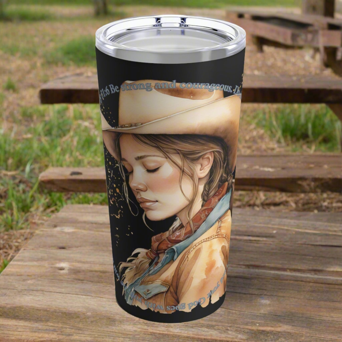 "Uplifted" Peaceful Christian Cowgirl Bible Verse Tumbler Deuteronomy 31:6 - 20 oz. **FREE SHIPPING**