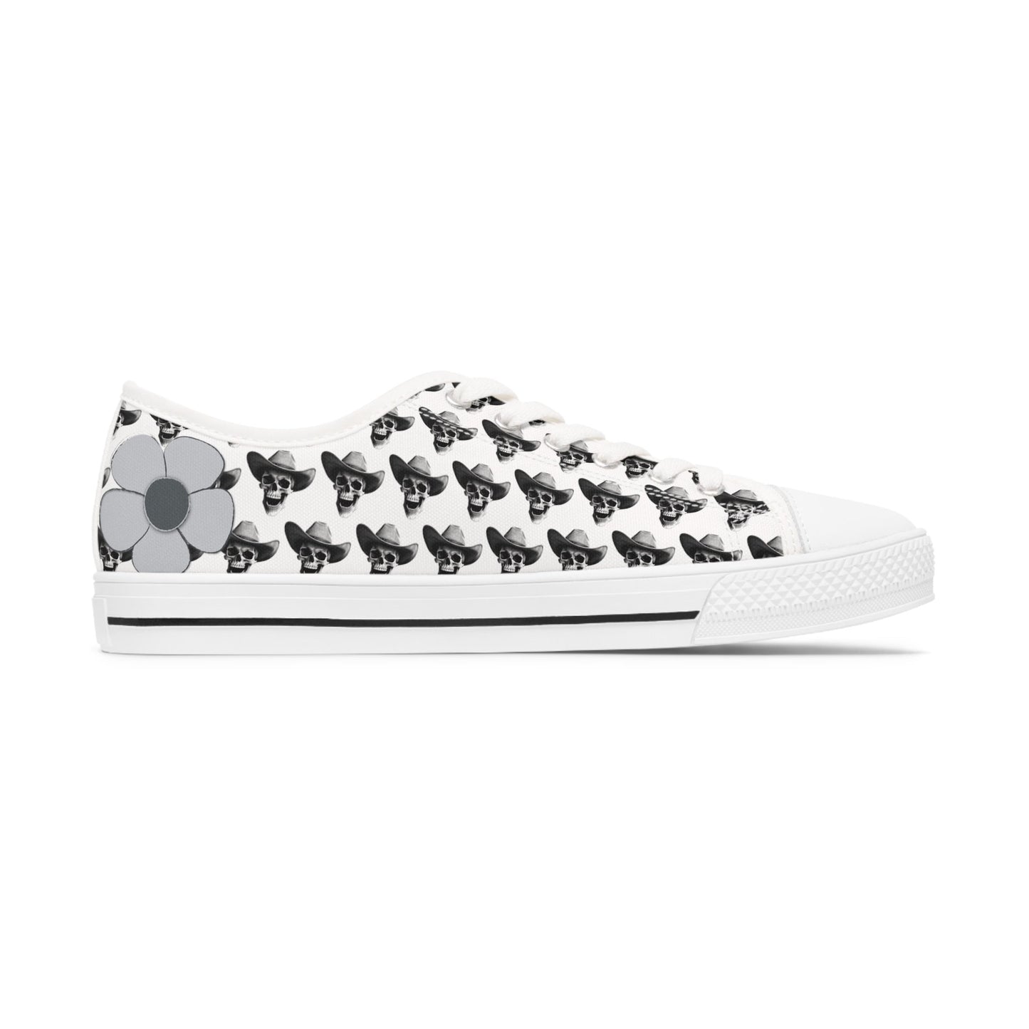 SkullDaisy Skulls Daisies Rocker Rock & Roll Women's Low Top Sneakers - White
