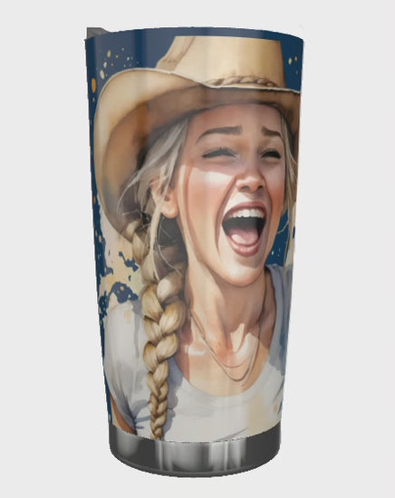 Laughing blond cowgirl stainless steel tumbler Video