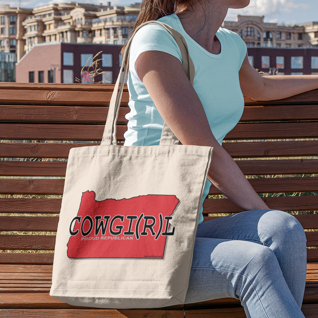 COWGI(R)L Oregon Republican Red State Conservative Election 2024 Cotton Canvas Tote Bag - 2 Colors Options